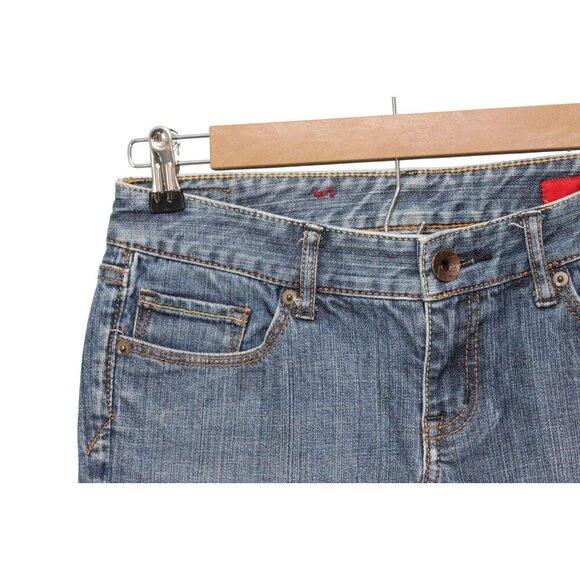 Y2K Denim Skirt Size 4 Knee Length Blue Patchwork Boho Festival Pockets - Picture 4 of 10